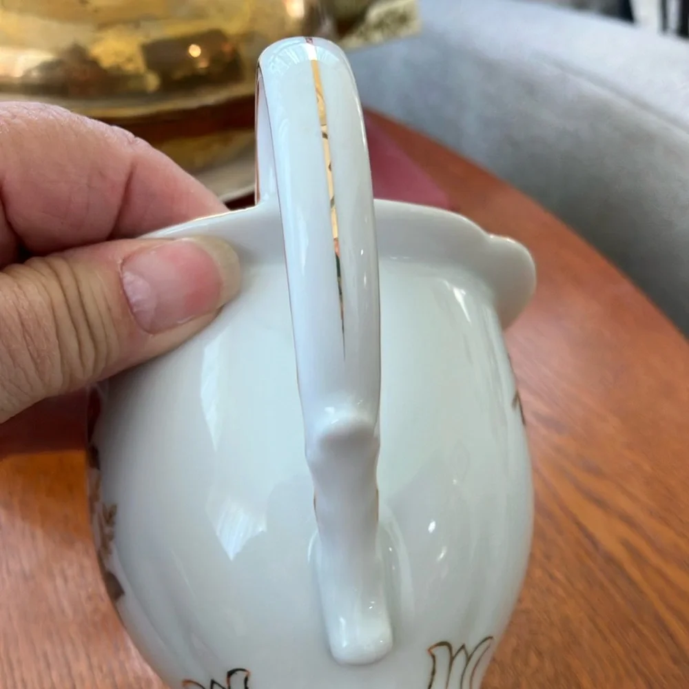 Vintage Charm Crest Mayfair Creamer Floral Gold trim Footed Porcelain Japan